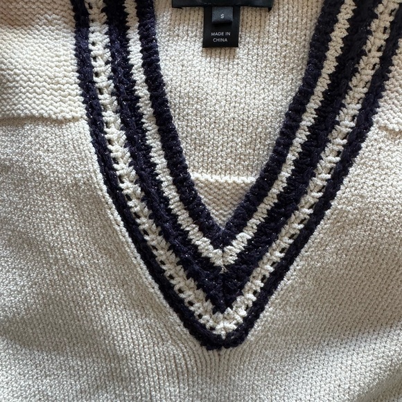 New (w/o) tag St. John Cream V-Neck Sweater with Navy Stripes - Picture 3 of 6
